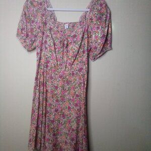 Old Navy Dress S Petite Peasant Short Sleeve Floral Colorful